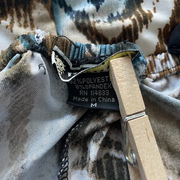 Y2K Midi Dress Size Medium Blue Brown Animal Print Sleeveless Babydoll Stretch - Picture 10 of 15